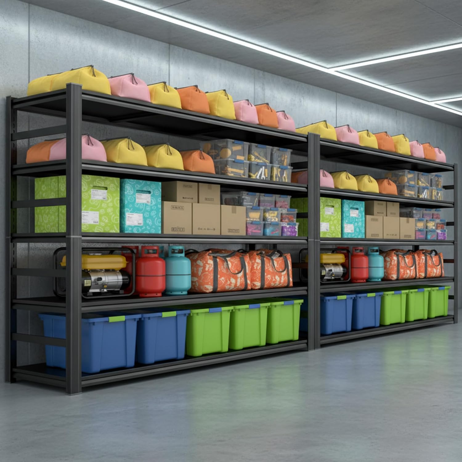 48''W Garage Shelving,Heavy Duty Shelving,Metal Garage Shelves Units,3000 lbs Adjustable Standing Shelf for Garage,Basement, Warehouse,Thickened Double-Layer Posts (2, 72in x 45.5in x 14in, 5 Tier)