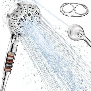 Euqvunn Alcachofa de Ducha con Filtro y Manguera – Telefono de Ducha de 9 Modos con Botón de Parada, Gran Diámetro 12cm [Ahorro de Agua], Filtro Antical, Instalación sin Herramientas