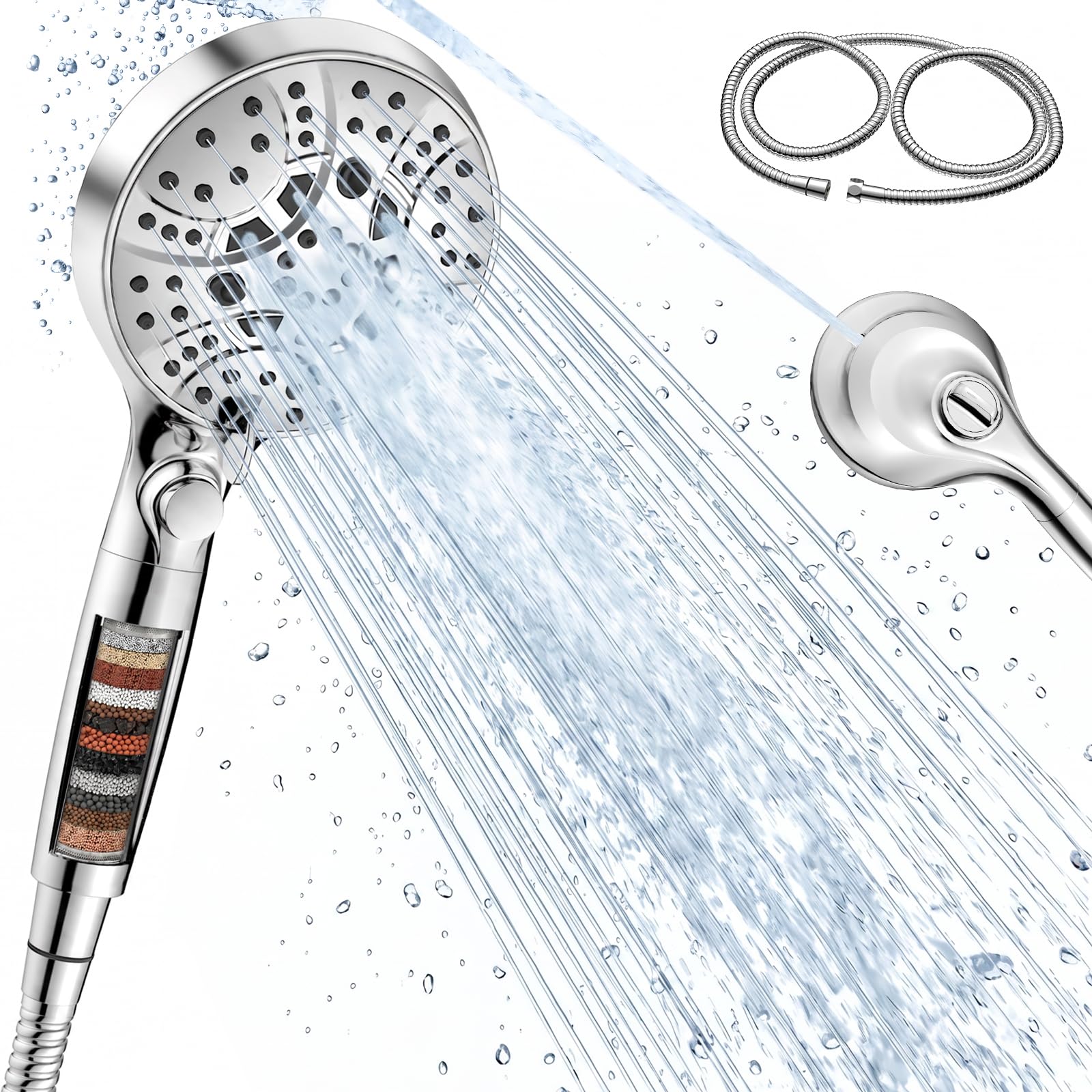 Pommeau de douche avec filtre et flexible Euqvunn 12cm