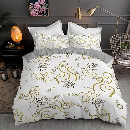 White Twin Duvet Cover Printing Print Twin Bedding Sets Soft Microfiber Comforter Cover and 2 Pillow Shams 20"X26", Bed Set Duvet Covers with Zipper