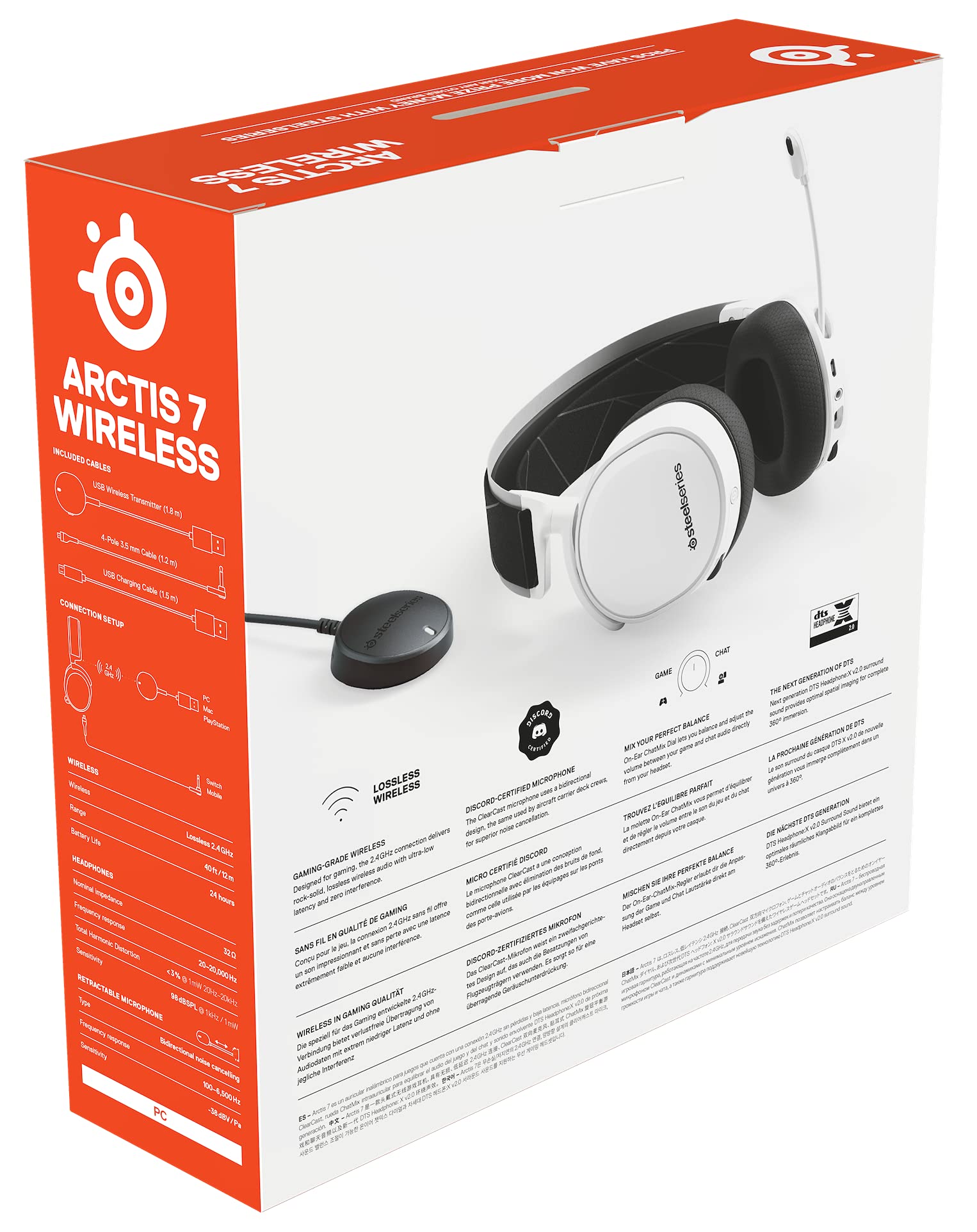 SteelSeries Arctis 7 Gaming Headset DTS Headphone:X v2.0 Surround PC PlayStation 5 PlayStation 4 Weiß