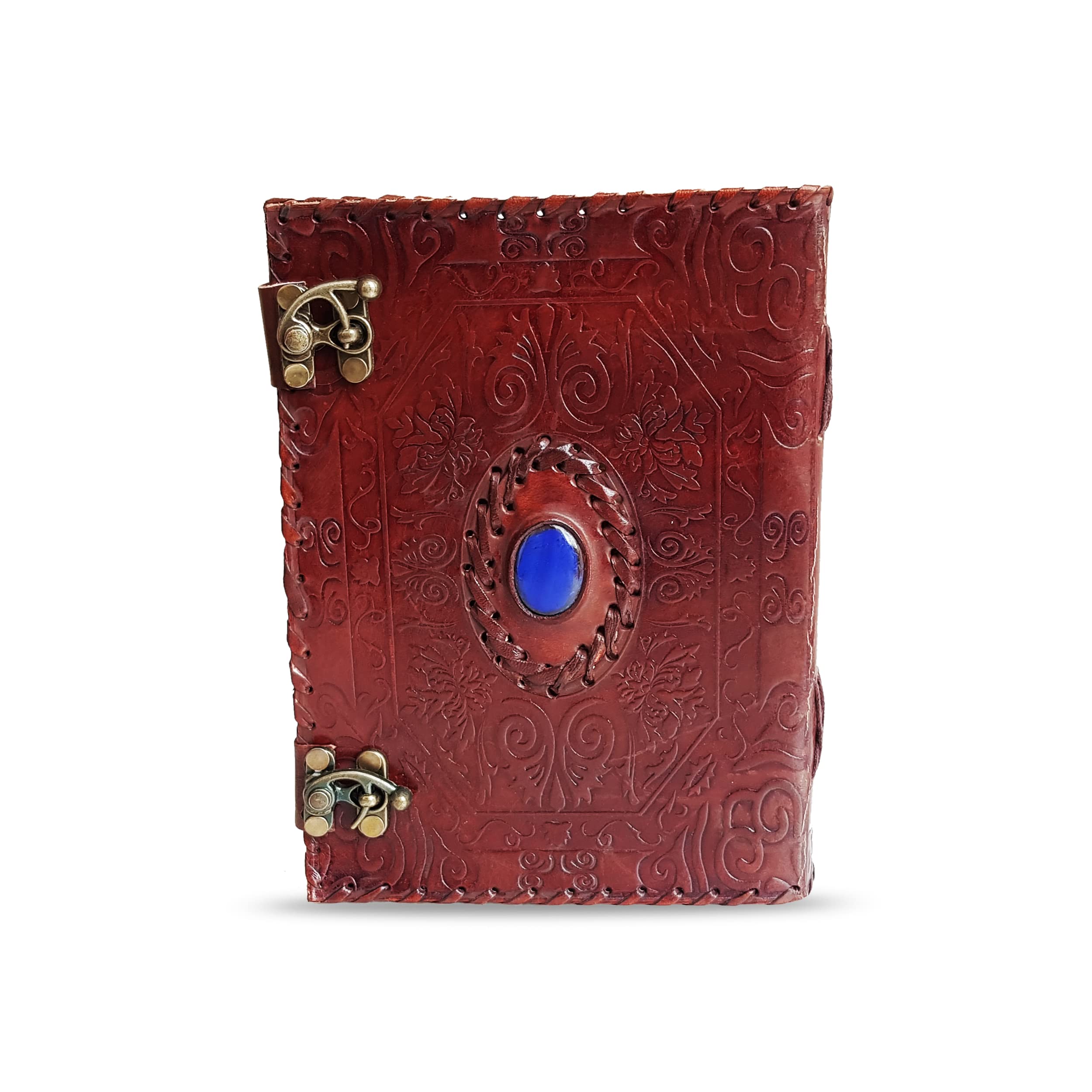 Jaald A5 Note Notebook Taccuino Foglie Diario Agenda Quaderno Album Fatto a Mano Copertina in Pelle Grimorio Diario note Bianco Chiusura fermaglio Personale Viaggio Regalo Vintage blu pietra