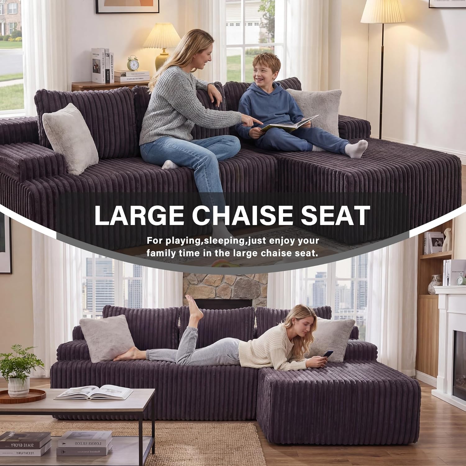 Modular Sectional - L-Shape Cloud Seating with Memory Foam, Convertible 3-Seat Living Room Furniture, Oversized Chaise Lounge, Washable Cover (Darkgrey, 98", Right Hand Facing)