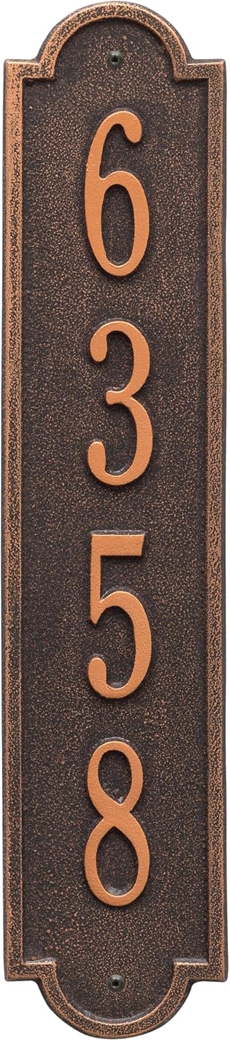 Whitehall Personalized Cast Metal Address Plaque - Custom House Number Sign - Richmond Vertical Plaque, Made in USA, Weather Resistant