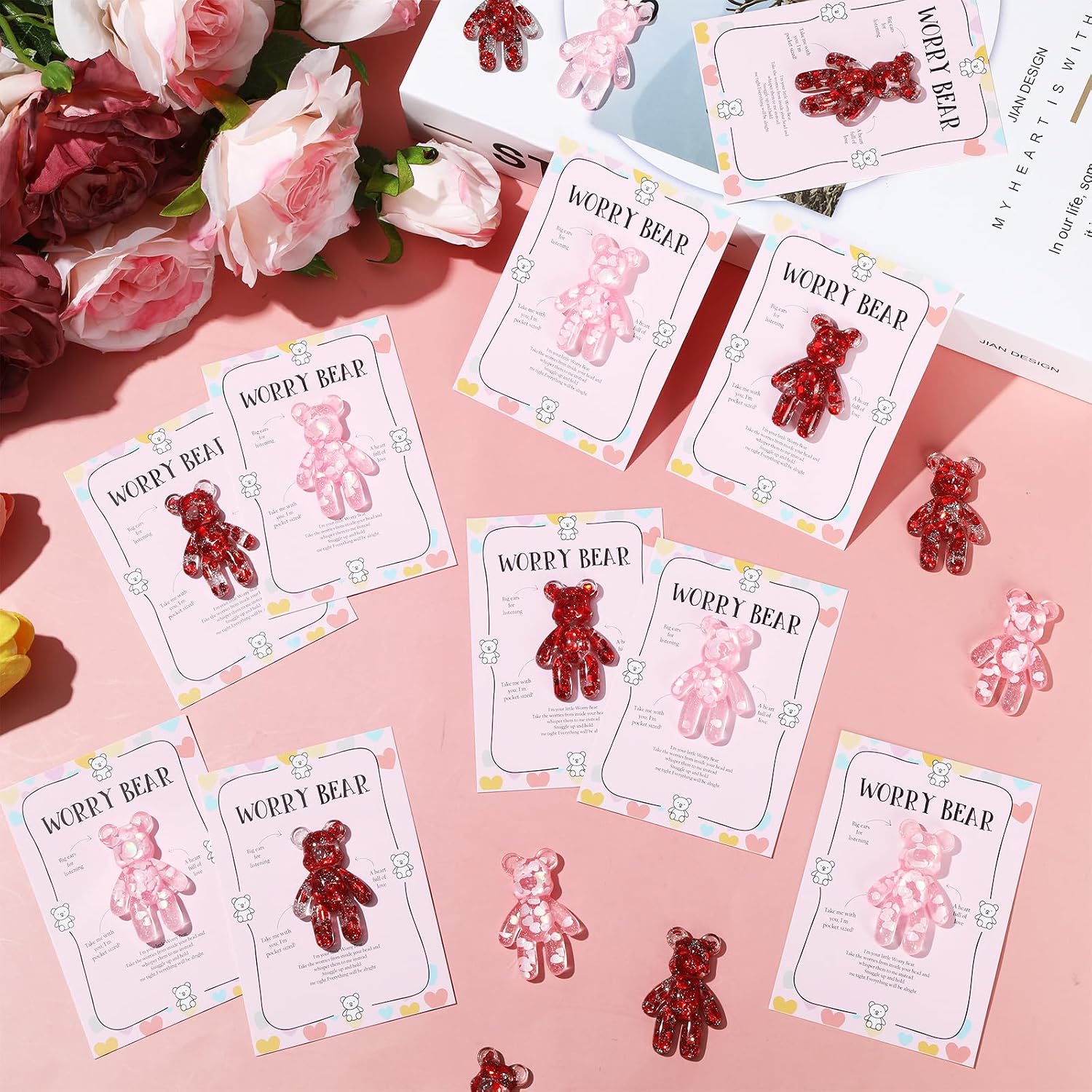 party greeting 20 Set Valentine's Day Pocket Bear Hug Emotional Support Gifts Mental Health Anxiety Relief Positivity Autism Fidget Gift Stress Relief Gift for Boy Girls Favor Gift image 4