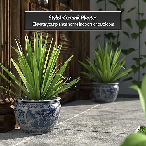 Miniatura 2 de Oriental Furniture - Pecera de porcelana azul y blanca para mujer, 12 pulgadas