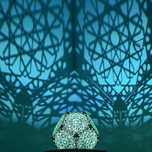 Jabihome Lámpara de sombra RGB, luz nocturna LED geométrica, arte sagrado de mandala espiritual, linterna de sombra, decoración LED de madera,