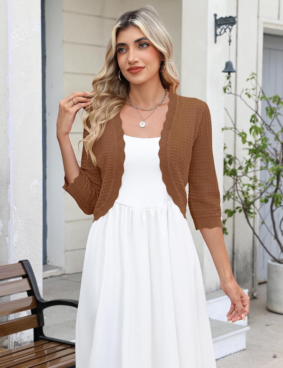 LOMON Women's 3/4 Sleeve Cropped Cardigan Knit Sweaters Trendy Open Front Bolero Shrugs for Dresses S-XXL - Image 4