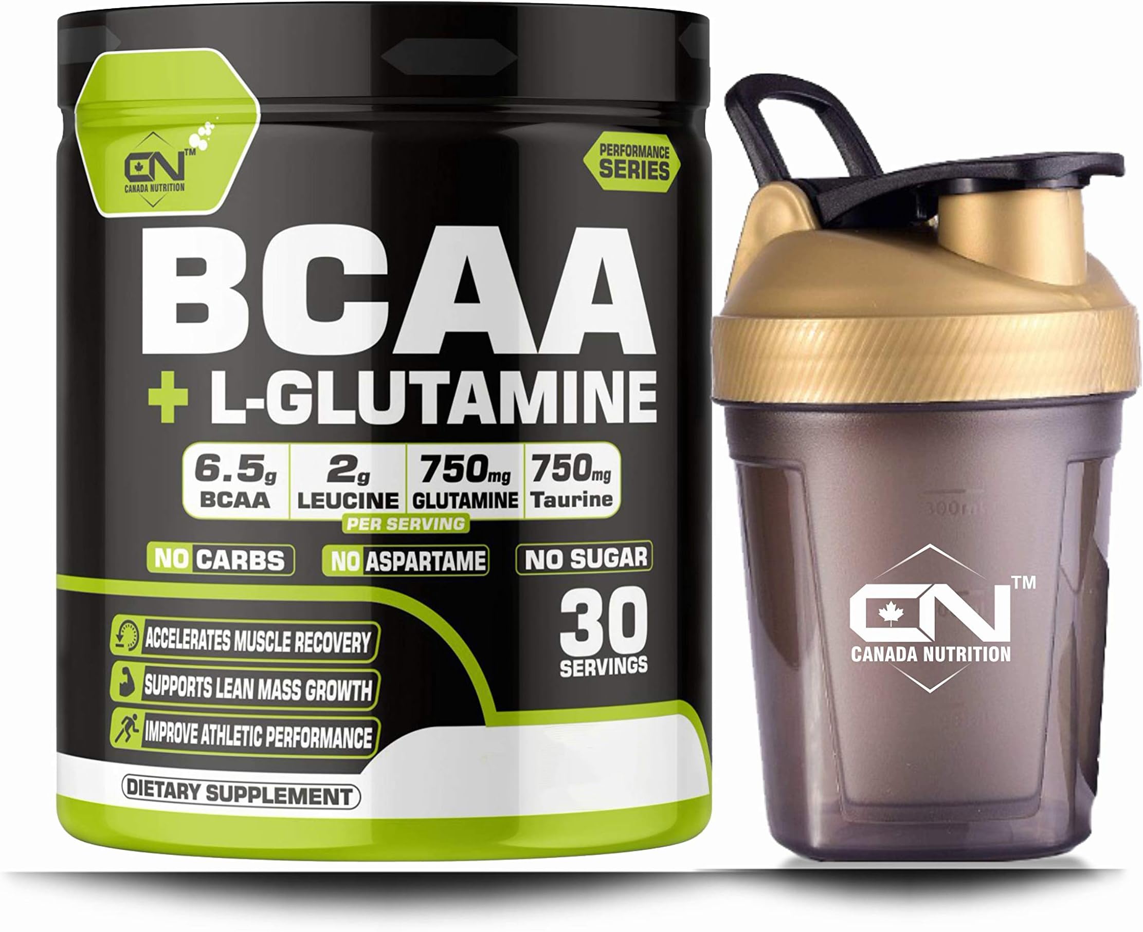 Canada Nutrition BCAA 2:1:1 Instantized Energy drink for Workout BCAA Pre/Post Workout Supplement, Recovery, Muscle Protein Synthesis; L-Glutamine; Burn Fat [30 Servings; Orange] Free Gym Shaker