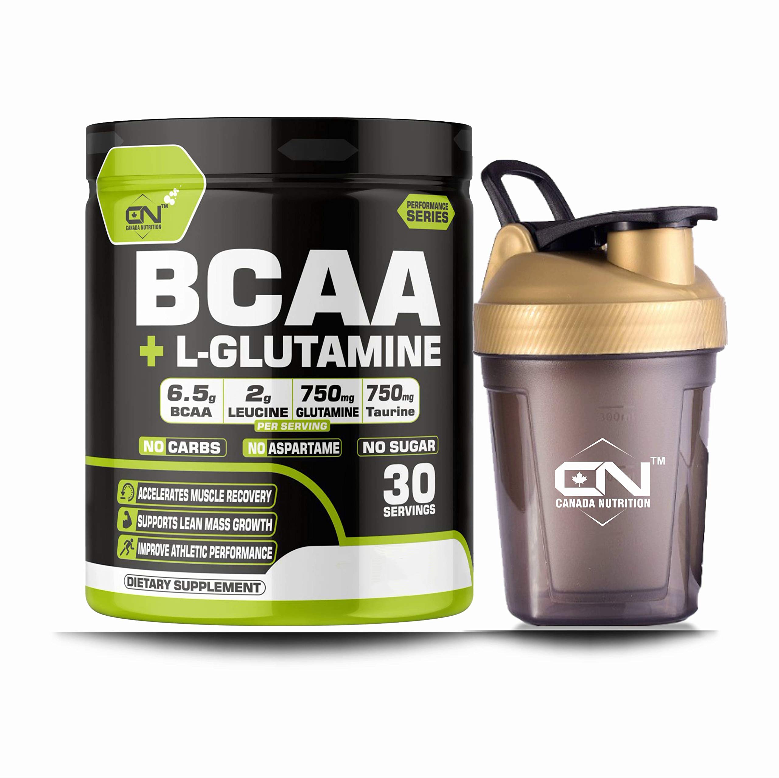Canada Nutrition BCAA 2:1:1 Instantized Energy drink for Workout BCAA Pre/Post Workout Supplement, Recovery, Muscle Protein Synthesis; L-Glutamine; Burn Fat [30 Servings; Orange] Free Gym Shaker