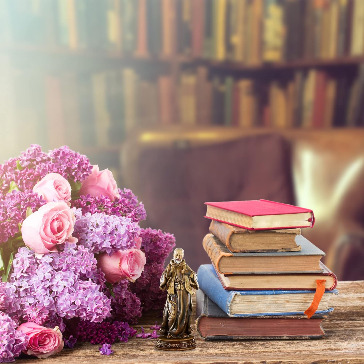 Needzo Highly Detailed Resin Padre Pio Statue, Small Decorative Religious Figurine and Catholic Statues for Coffee Tables and Bookshelves, 6 Inches - Image 4