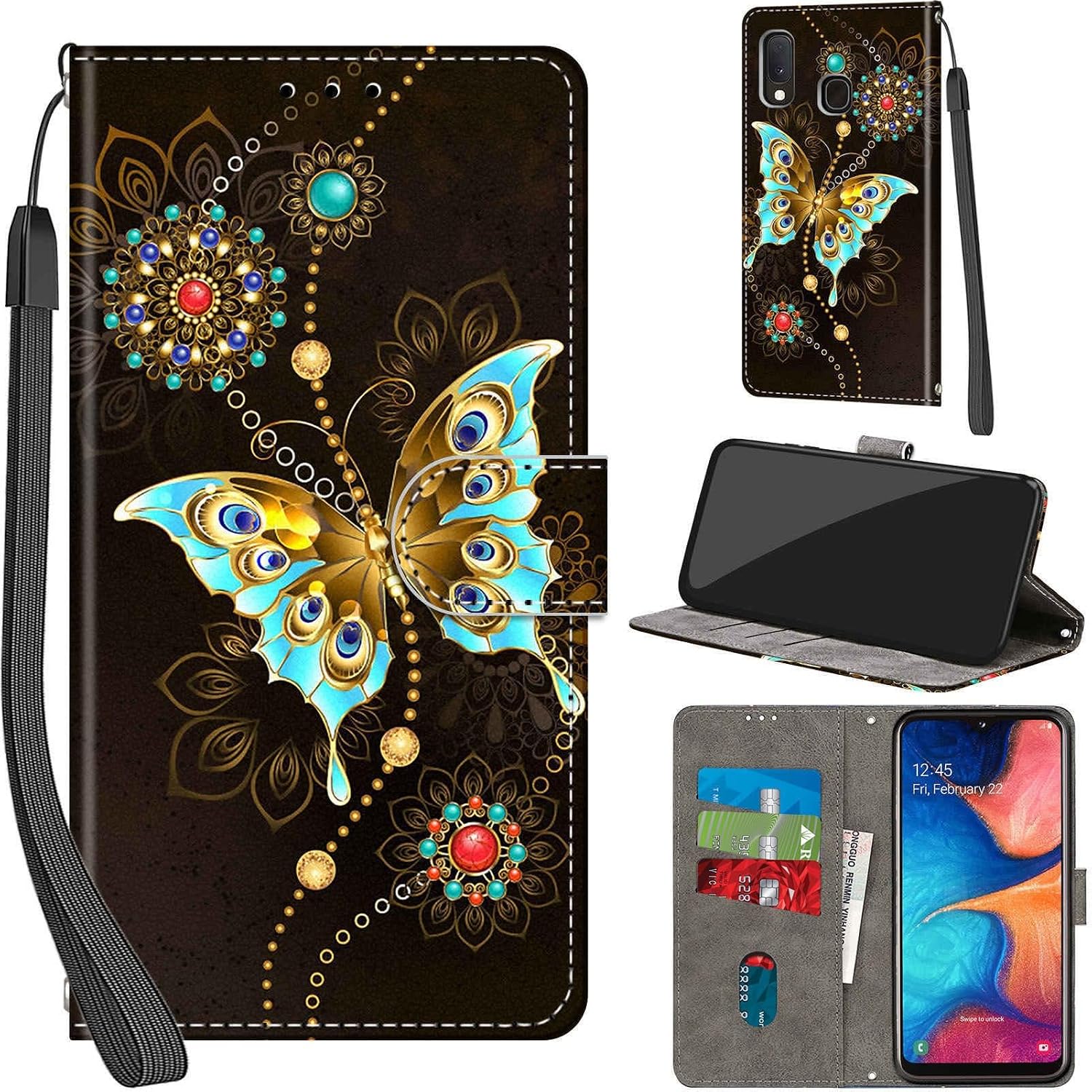 Mobile Phone Case for Samsung Galaxy A20e Green Butterfly