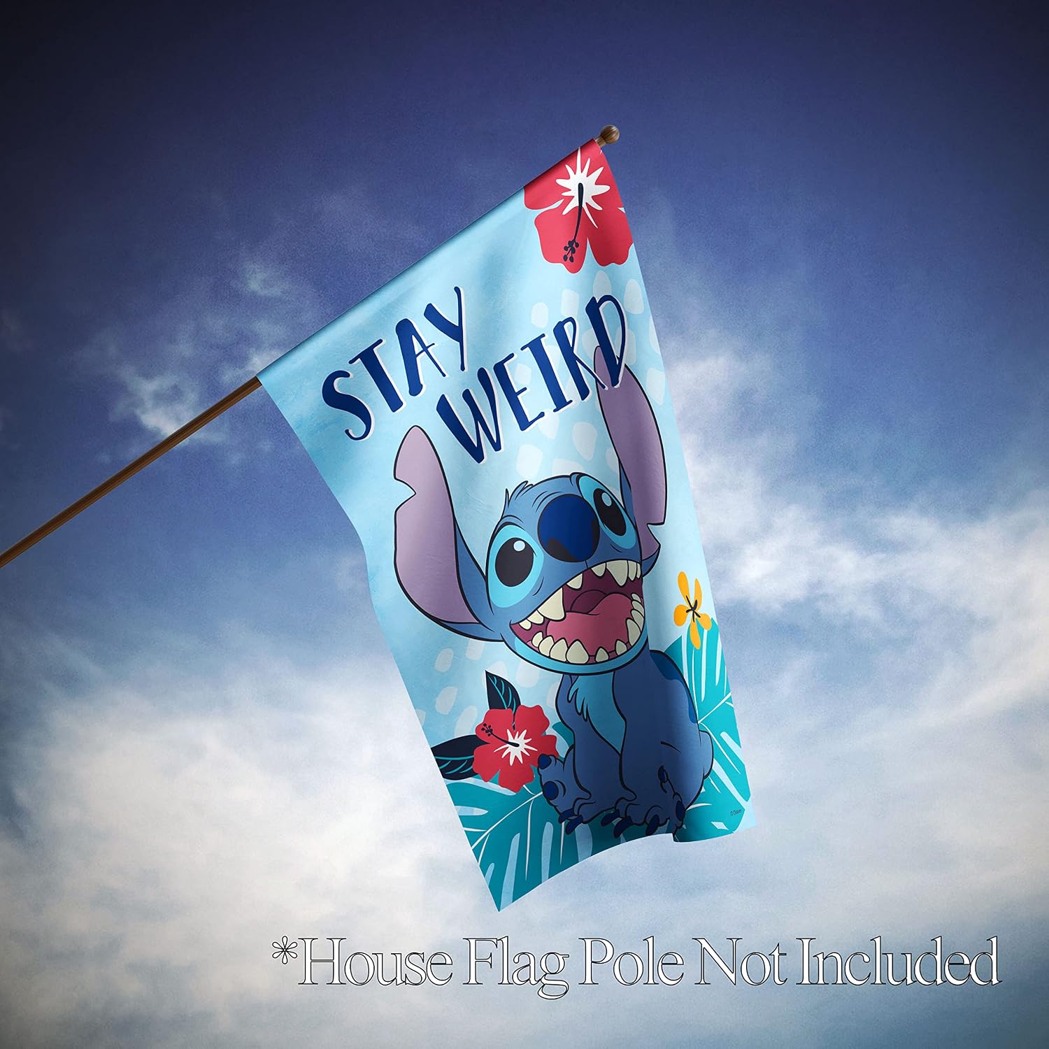 Flagology.com, Disney Stay Weird Stitch – House Flag 28" x 40", Outdoor Flag, Exclusive Premium Fabric, Officially Licensed Disney, Summer