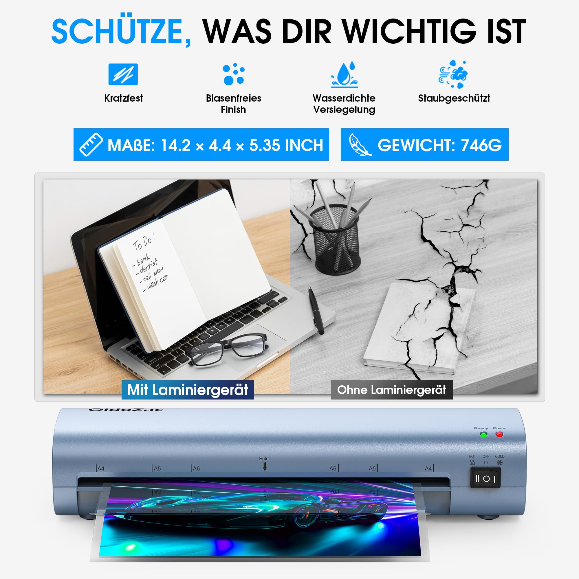Superleichtes A4 Laminiergerät, 4-in-1 Heiß- & Kaltlaminierung