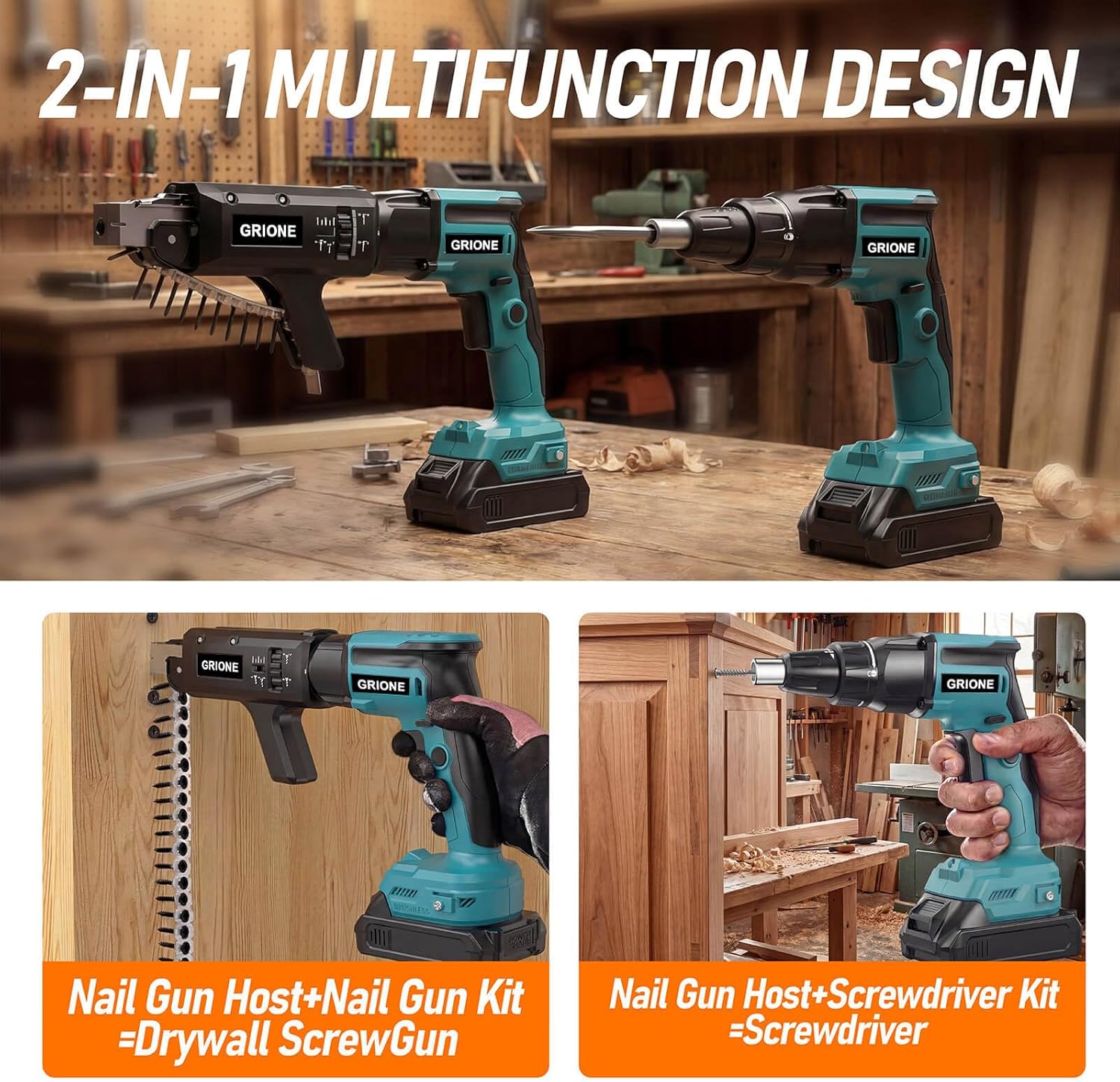 Cordless Drywall Screw Gun Compatible With Makita 18V Batteries Auto-Feed Collated Screwgun with 18V 4.0Ah Battery & Brushless Motor, 5000RPM for Drywall, Deck, Framing, Screw Length/Depth Adjustable