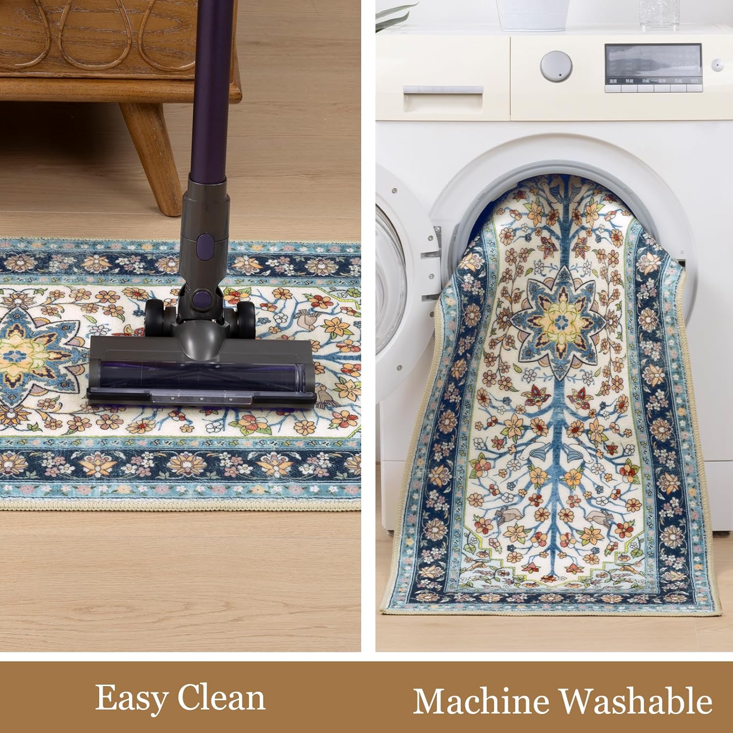 HEBE Boho Kitchen Rugs Sets of 3 Non Slip Washable Farmhouse Kitchen Rugs and Mats for Floor Kitchen Runner Rug Floor Carpet for Kitchen, Laundry, Hallways