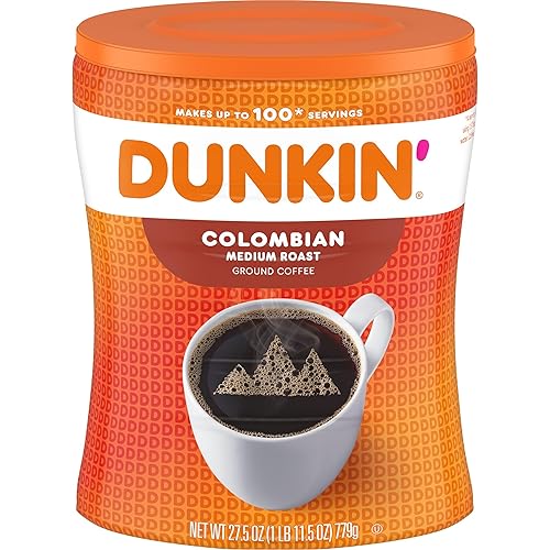 Dunkin' 100% Colombian Medium Roast Ground Coffee, 27.5 Ounce (Pack of 4)