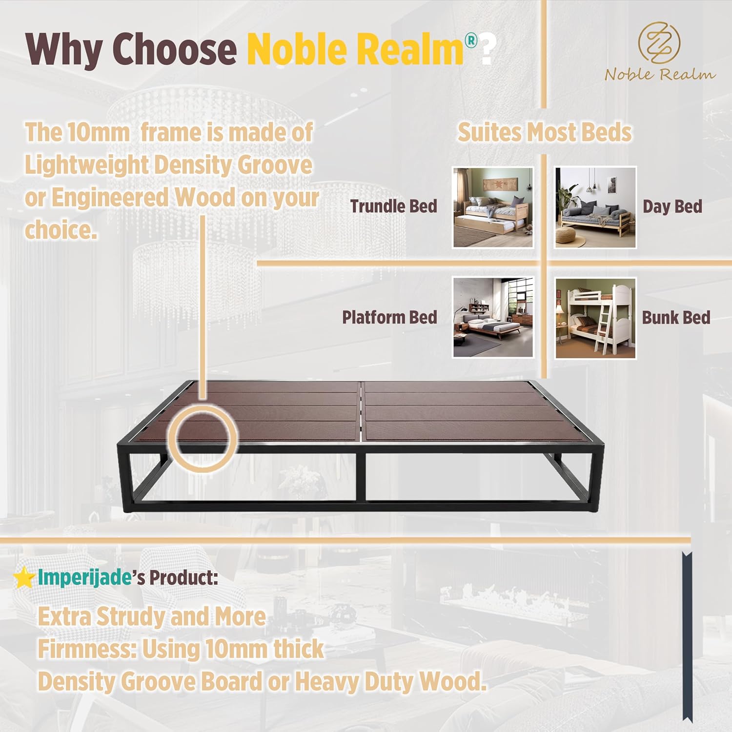 10mm Bunkie Board(60”x80” Queen XL) Heavy Duty Wood | Low Profile Bed Support Bed Board, Breathable, Quiet, Moisture Resistant | Folding Spring Support Board | Split Fully Assembled