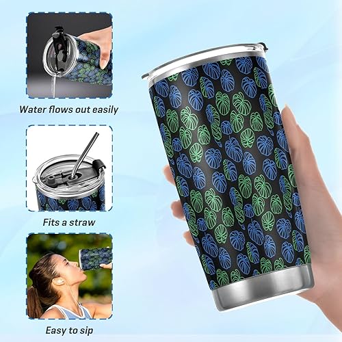 Miniatura 6 de Plant Green Monstera Deliciosa Stainless Steel vacuum insulated water bottle with Straw Leak Resistant Flip travel coffee mug for outdoor reusable