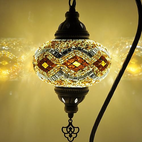 Turkish Lamp Mosaic Table Lamps  Turkish Moroccan Lamp with Bronze Base  Handmade Swan Neck Tiffany Night Lamp  Mosaic Glass Bedside Night Lamp with
