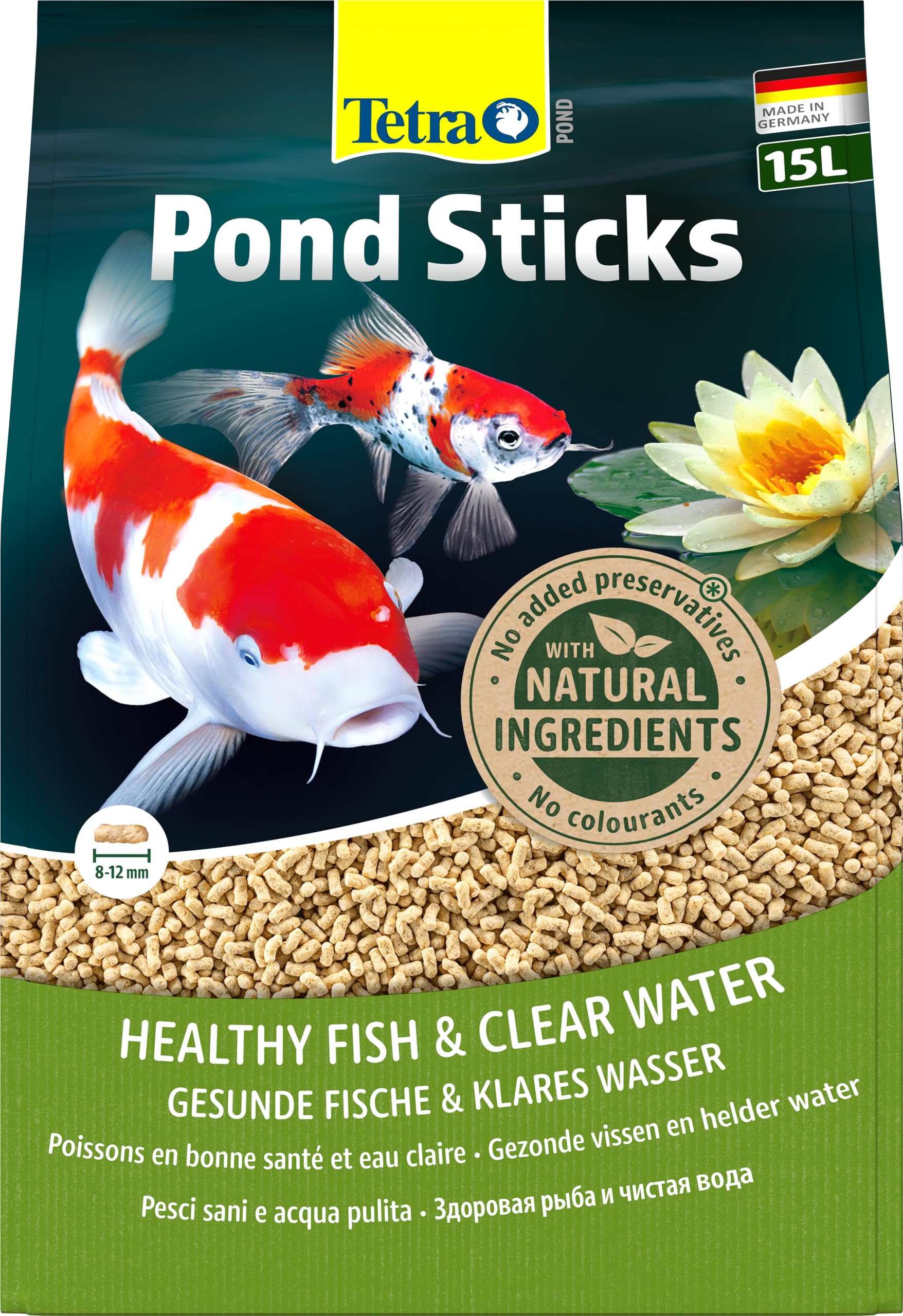 Tetra Pond Sticks, Alimento para peces de estanque, para peces sanos y agua clara en el estanque del jardín, bolsa de 15 L