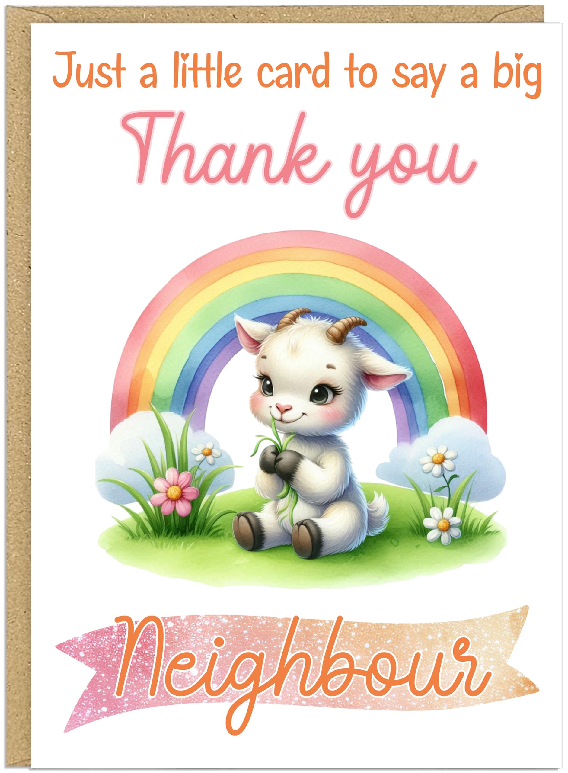 Cute Thank You Cards with Rainbow Animals - Say a Big Thanks! for Family Friends Teachers Neighbours Key Workers - Add Own Customised Name 15 Personalised Design Choices (Goat)