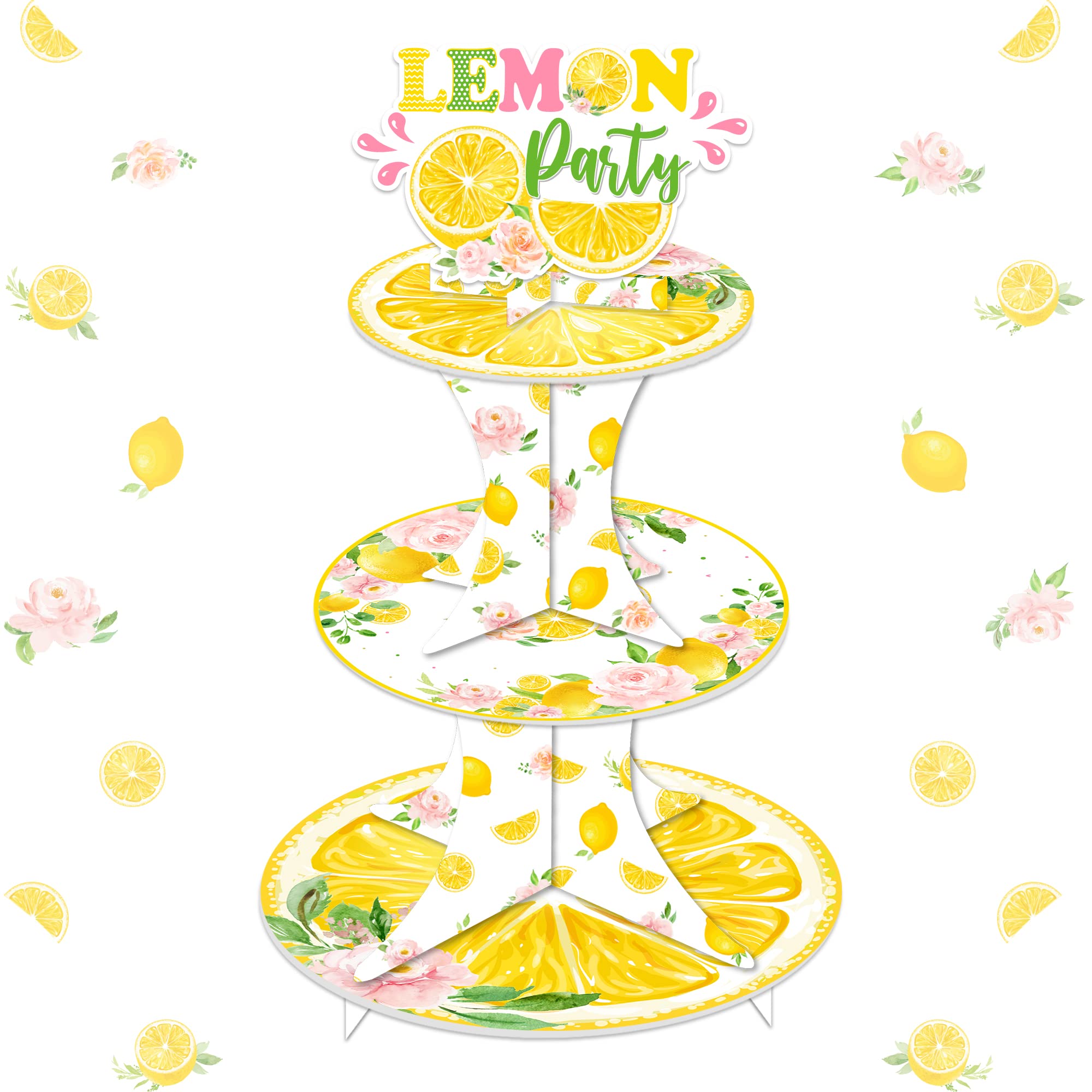 Lemon Party Decorations, 3 Tier Lemon Cupcake Stand Lemon Dessert Holder Cake Tower Pastry Display Round for Lemon Birthday Baby Shower Main Squeeze Bridal Shower