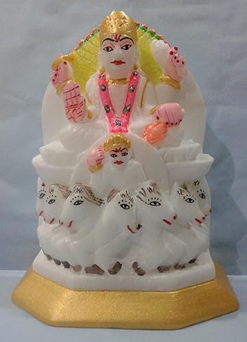 Mármol blanco natural multicolor Surya Dev, estatua de Dios de 7 pulgadas, hermoso arte pintado a mano simple hecho a mano, diseño de trabajo