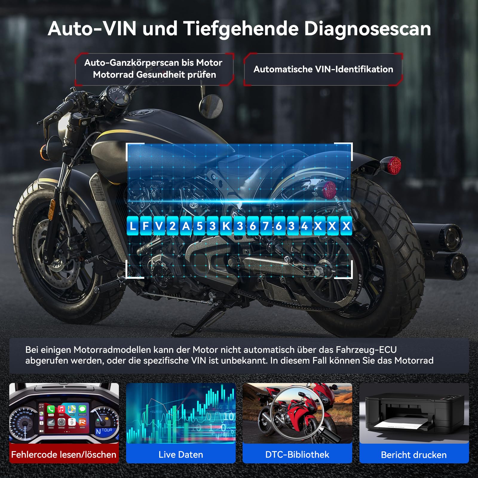 iCarsoft MT Pro Mini Motorrad Diagnosegerät für 21 Marken, OBD2 Diagnosegerät mit Alle Servicefunktionen, Komplettsystem Auslesegerät, Bidirektionaler Test, AutoVIN, Batterietest, Lebenslanges Update