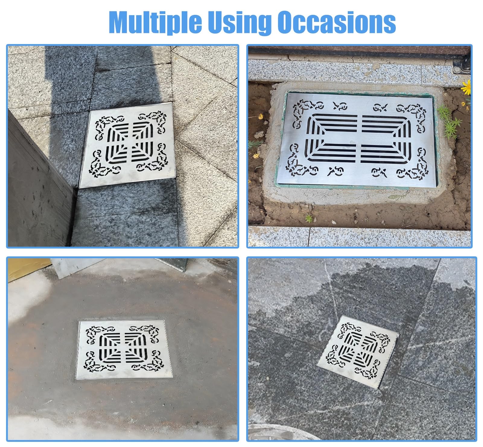 Grille De Drainage Acier Inoxydable - Caniveau Extérieur | Carrée 10-60cm | Pour Récupération Eau Pluie