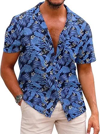 COOFANDY Mens Hawaiian Shirts Short Sleeve Casual Button Down Tropical Beach Shirt