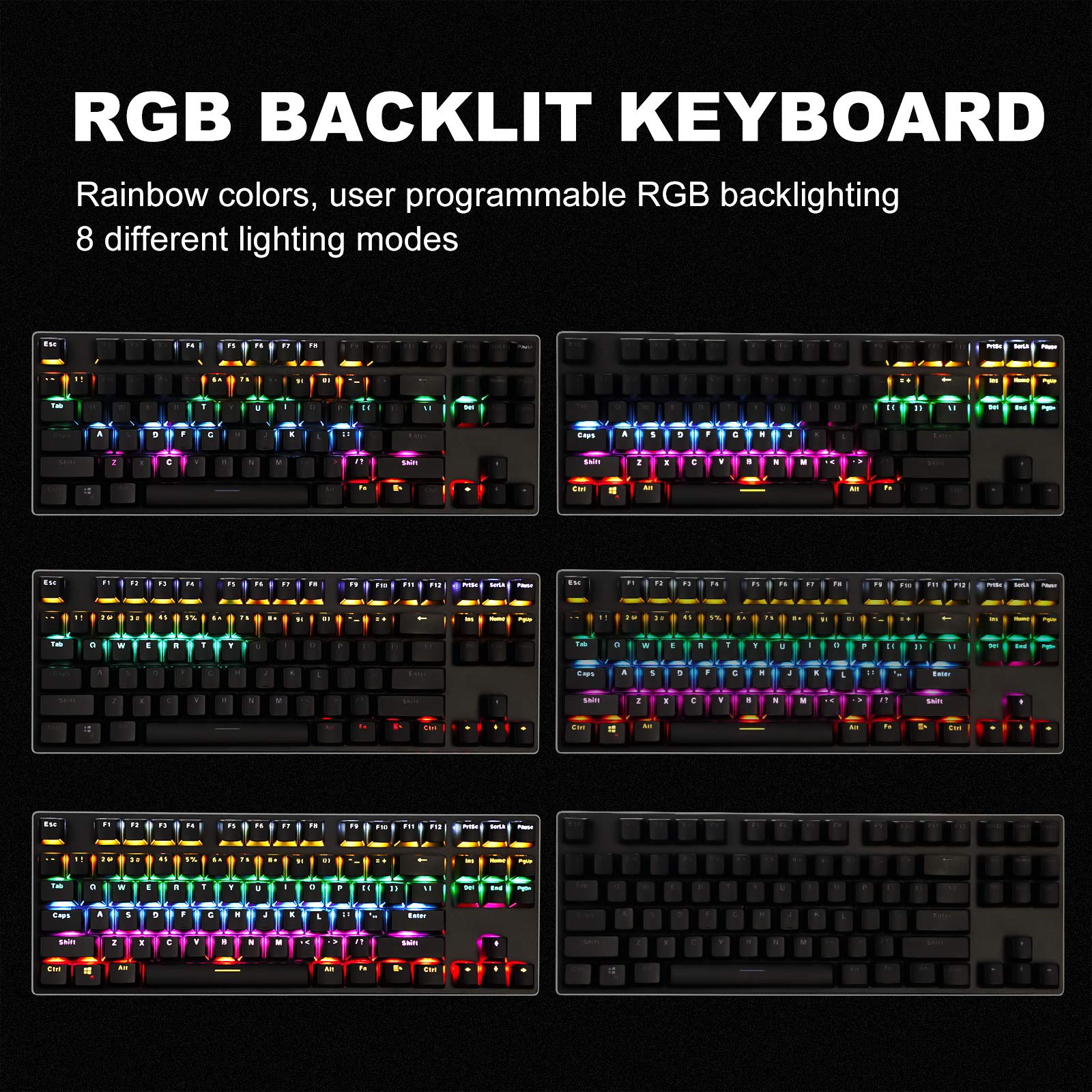 LeadsaiL Gaming Keyboard Compact Tenkeyless Mechanical Keyboard,RGB Rainbow LED Backlit Floating