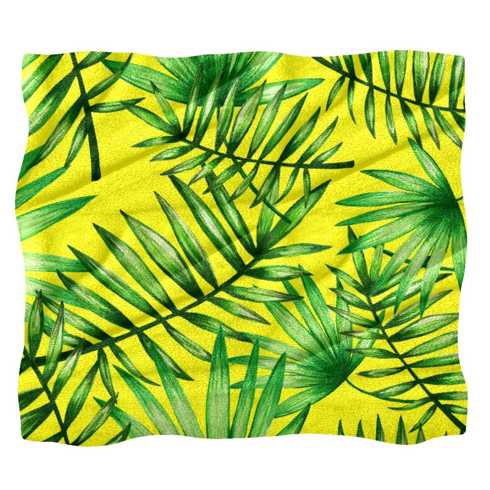 Jeté de lit en polaire motif palmier jaune doux pour décoration canapé