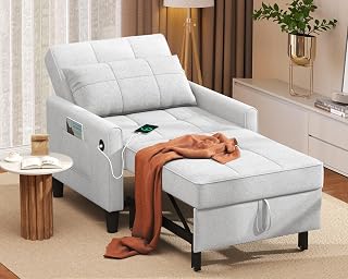 DURASPACE Sleeper Sofa Chair Bed, 3-in-1 Convertible Futon Chair with USB Ports, Side Pockets, Pull Out Couch Bed for Small Spaces Living Room (Light Gray)