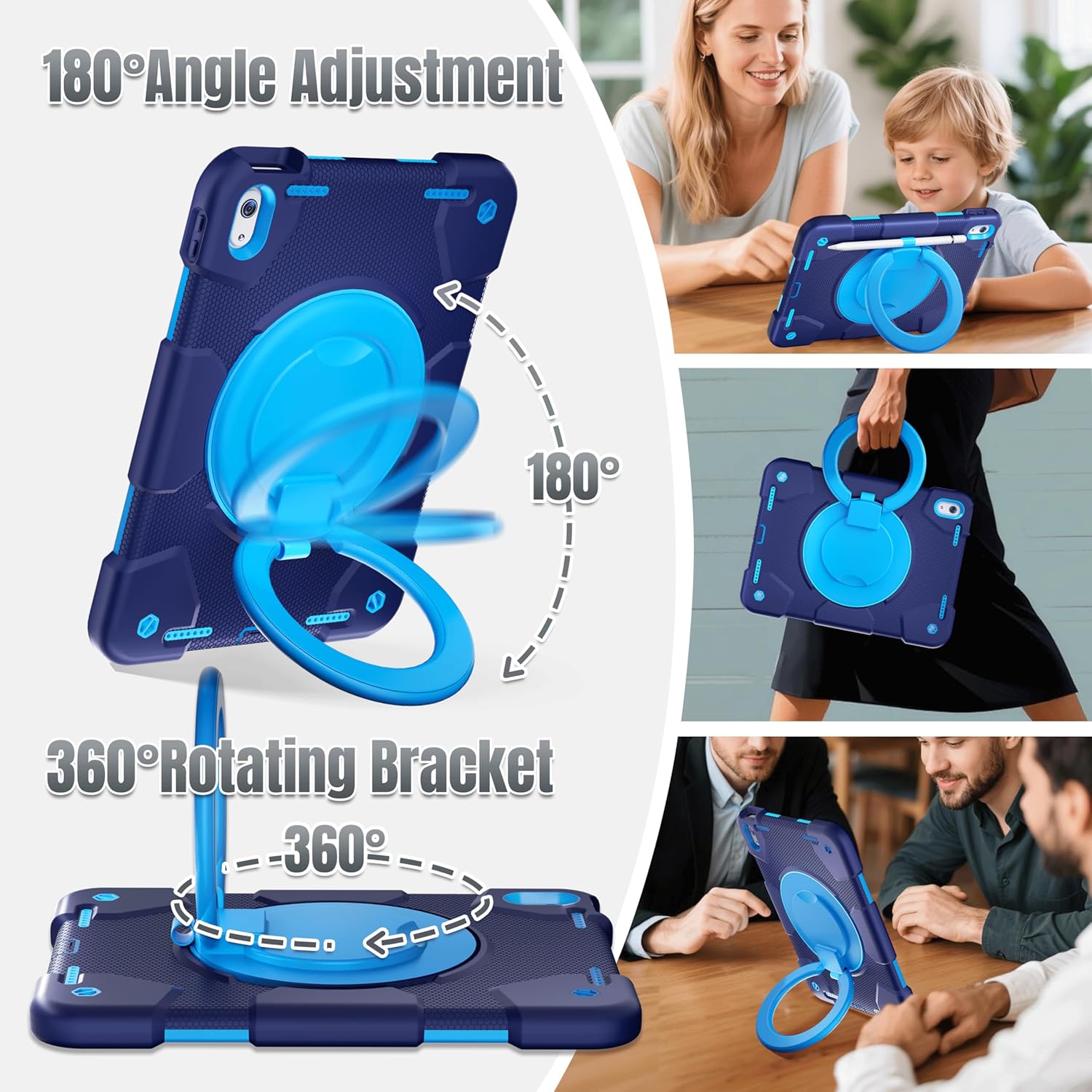 Case for iPad (A16) 11th /10th Generation 11/10.9 Inch 2025/2022 with Screen Protector/360° Rotate Stand/Shoulder Strap/Pencil Holder, Shockproof iPad 11th/10th Gen Cover (Navy+Blue) - Image 5