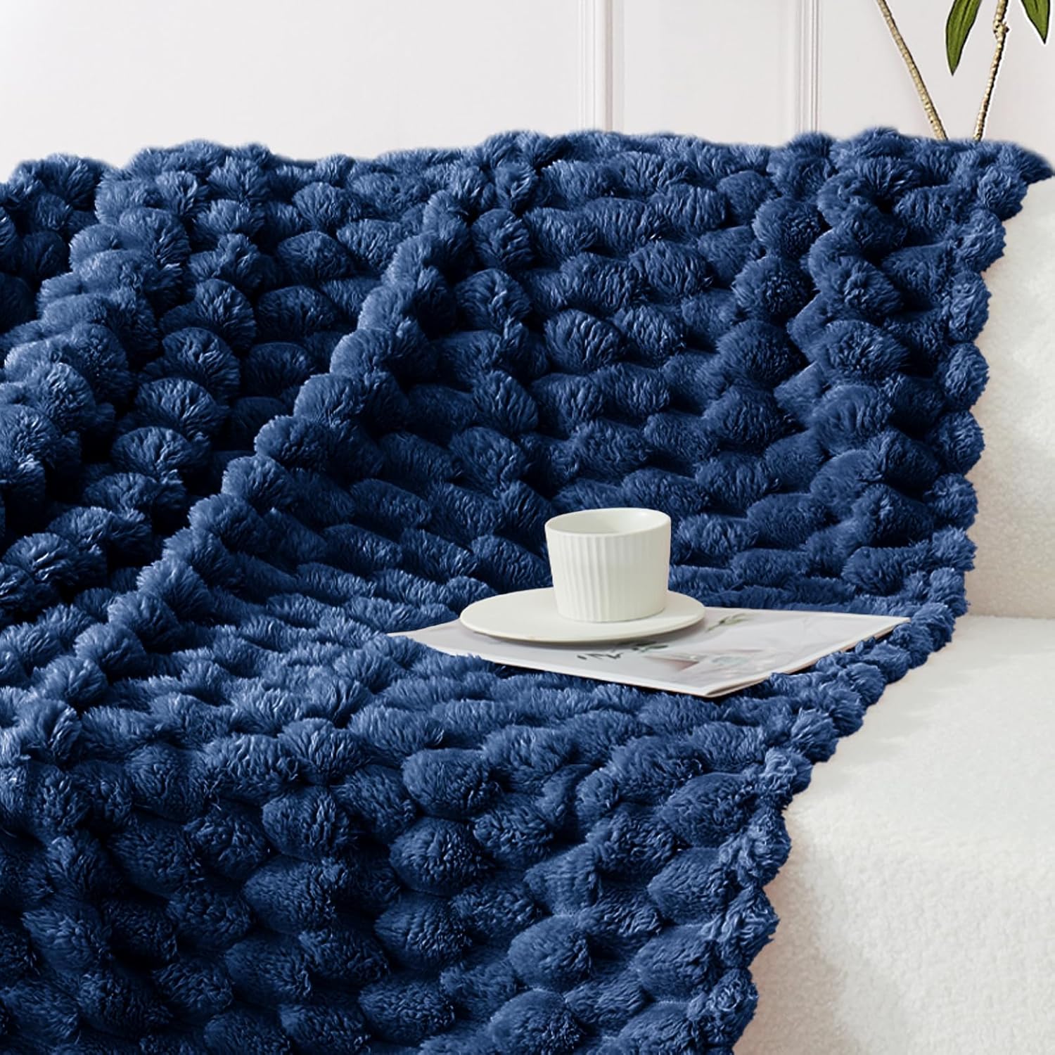 Whale Flotilla Throw Blanket for Couch with Jacquard Pattern, Fuzzy Soft Cozy Exquisite Blankets for All Season, Warm and Fluffy, 50x60 Inch, Navy Blue - Image 4