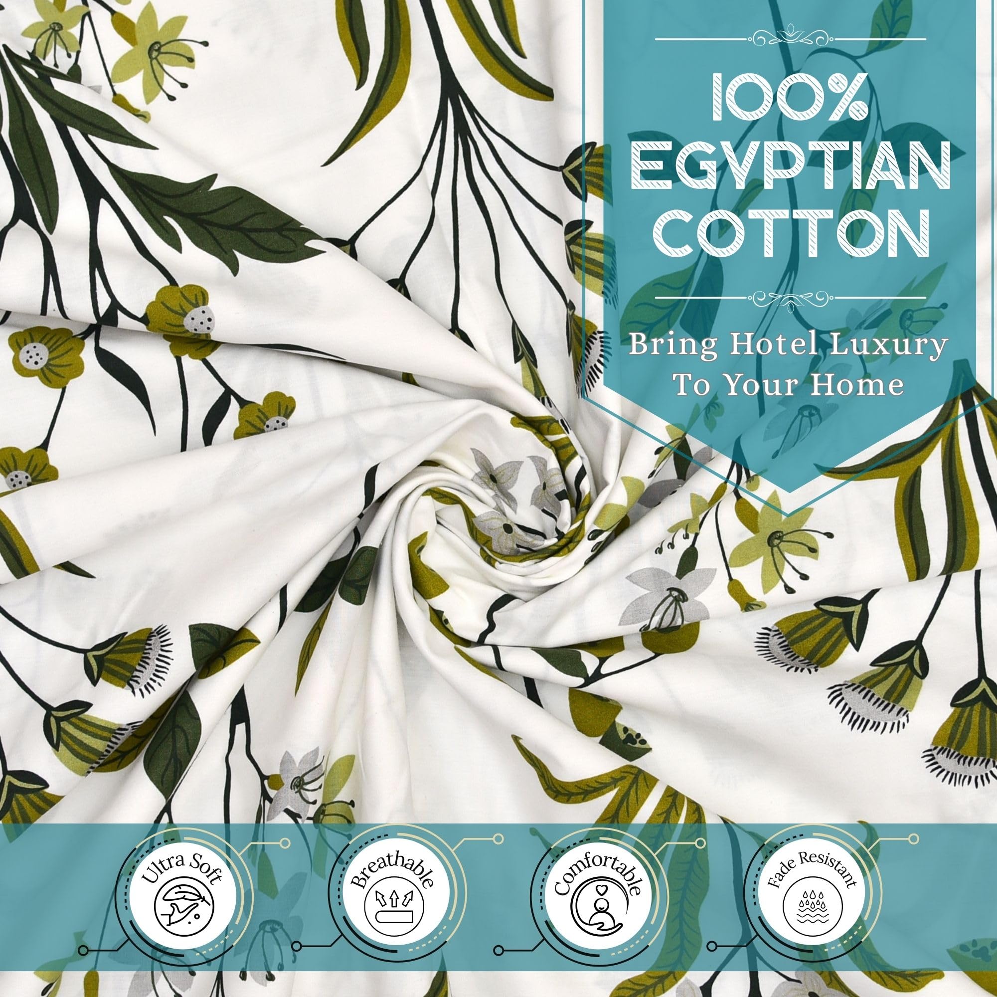 Small Double Flat Sheet 100% Egyptian Cotton, 400TC Floral Print Top Sheet, Cooling Breathable Luxury Bedding - Image 4