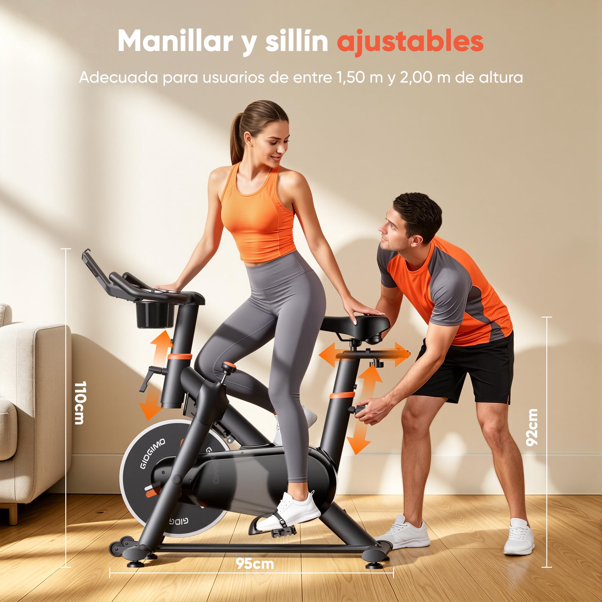 GIDGIMO 2026 Nuevo Bicicleta Estática Silenciosa para Casa con Resistencia Ajustable, Asiento Transpirable, Monitor LCD, Pulsómetro, Entrenamiento en Casa, Capacidad Máxima 150 kg