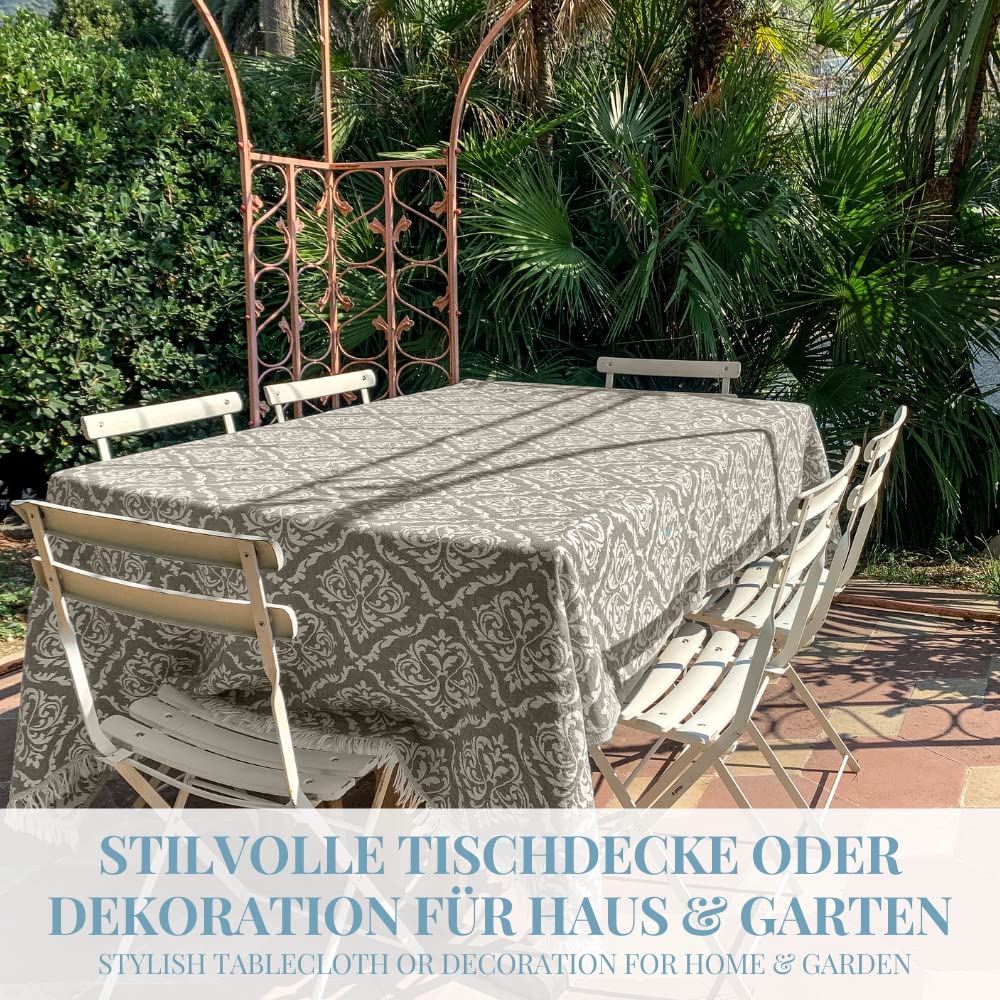 Carenesse Jacquard Tagesdecke King Size Barock 260 x 260 cm grau I Edle & zarte Wendedecke aus 100% Baumwolle mit hochwertiger Webung I Überwurf für Bett & Sofa I Wohndecke dünn & leicht