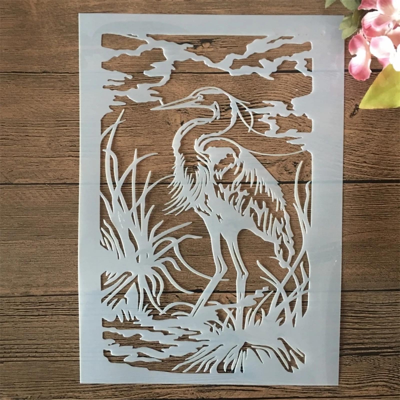 Lot de 8 pochoirs réutilisables pour peinture sur bois, format A4, 29 cm, grue, flamant, cygne, oiseau, travaux manuels, toile, papier, tissu, meubles – Pochoirs pour peinture sur murs