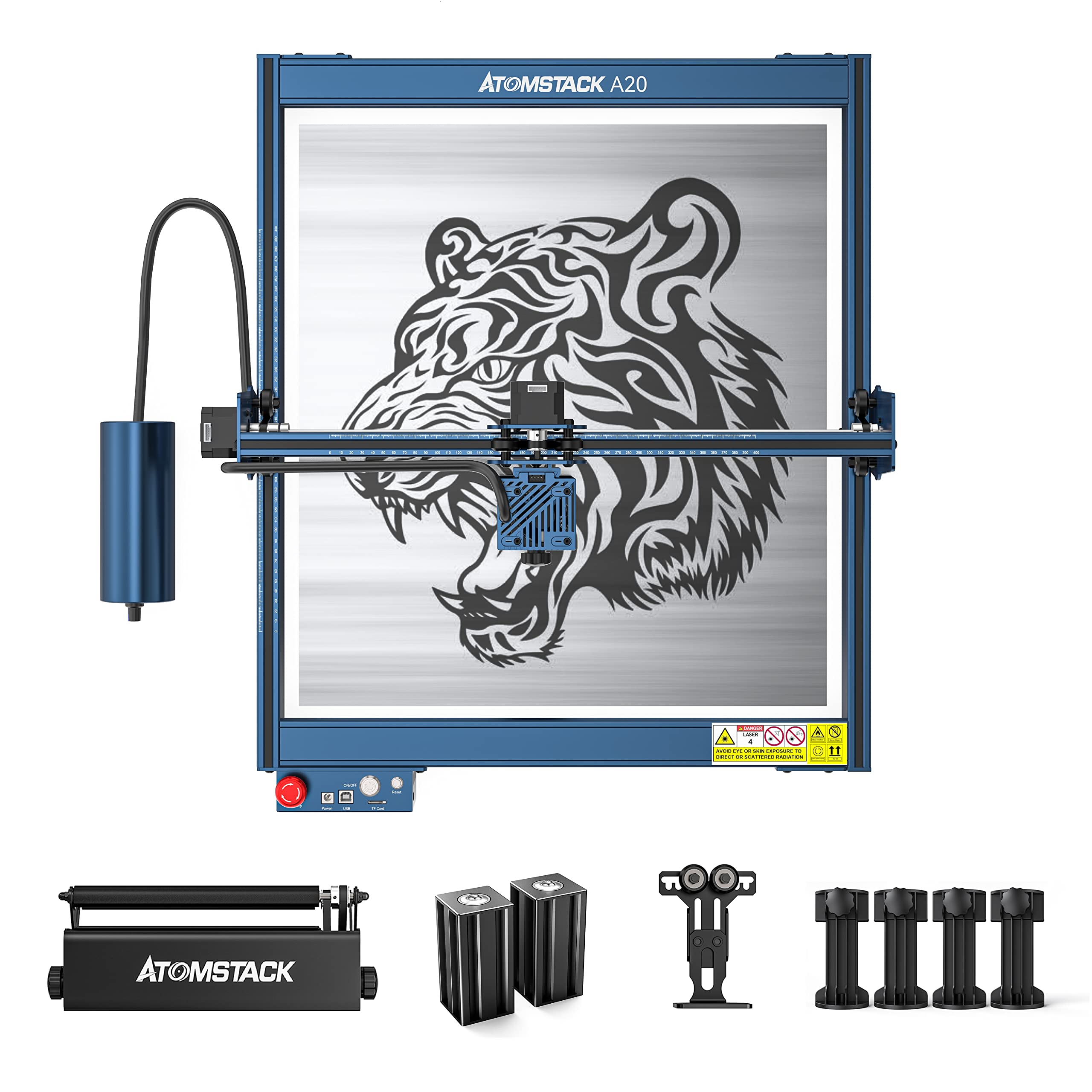 ATOMSTACK A20 P-ro Laser Engraving Machine Equipped with R3 PRO Laser Rotation Roller, 20W Optical Power Laser Engraver Cutter, Support Self-Developed Mobile Phone APP, Engraving Area 400x400mm
