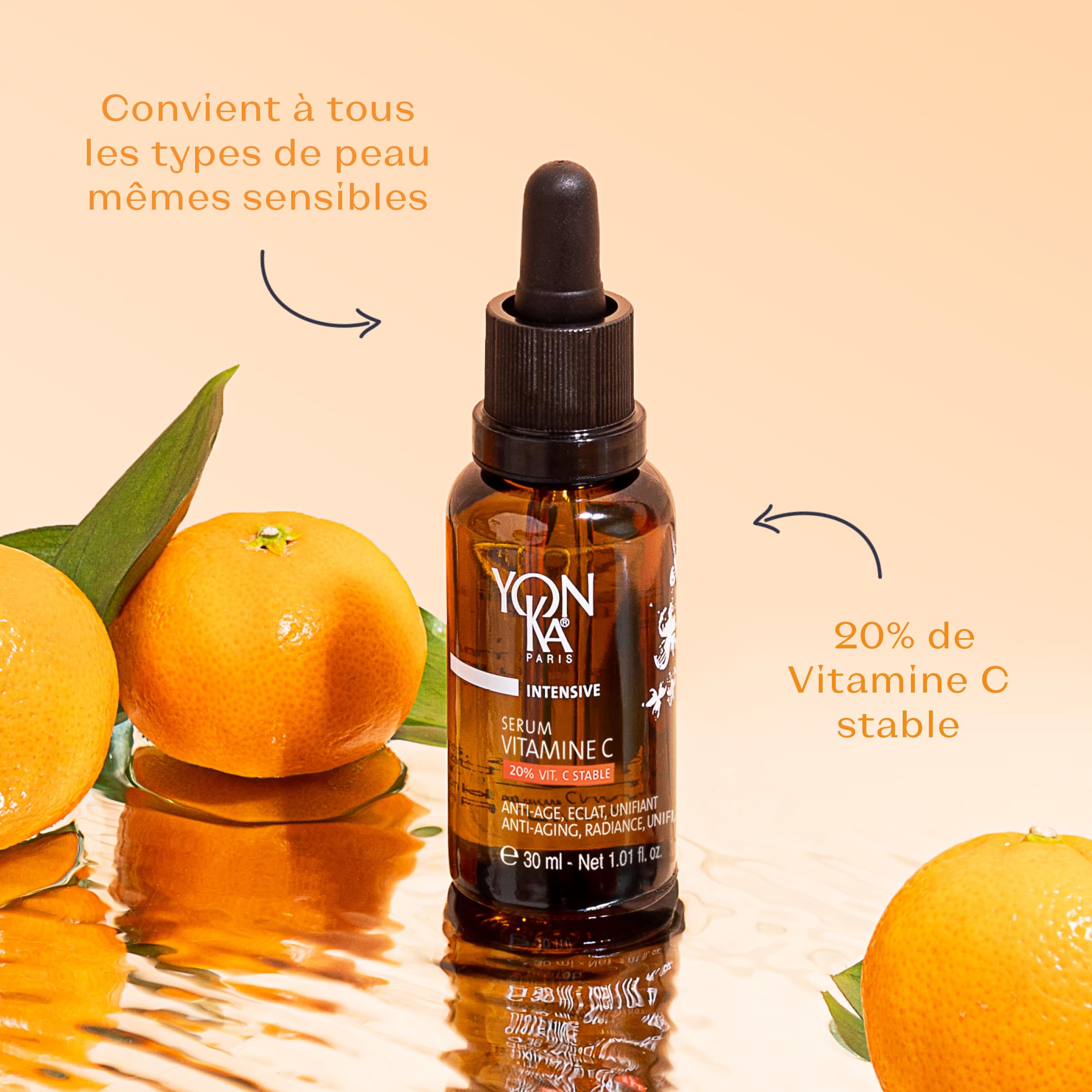 Yonka Sérum Vitamine C 30ml - Texture Huile - Anti-Âge, Éclat et Unifiant Illumine et Réduit les Taches - 20% de Vitamine C Stable - 99,9% d’Ingrédients d’Origine Naturelle