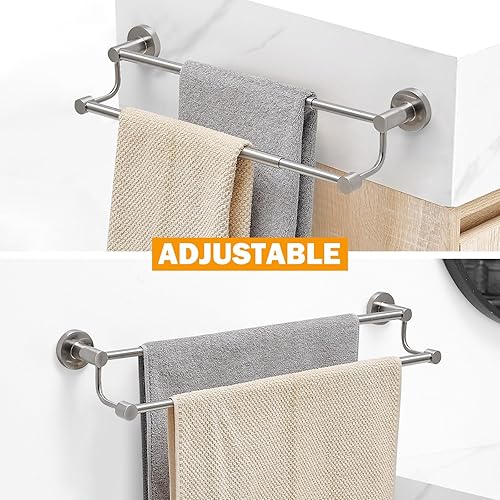 Miniatura 2 de BESy Adjustable 16-26 Inches Double Bath Towel Bar for Bathroom SUS304 Stainless Steel Towel Holder, Hotel Style Wall Mount with Screws Hand Towel