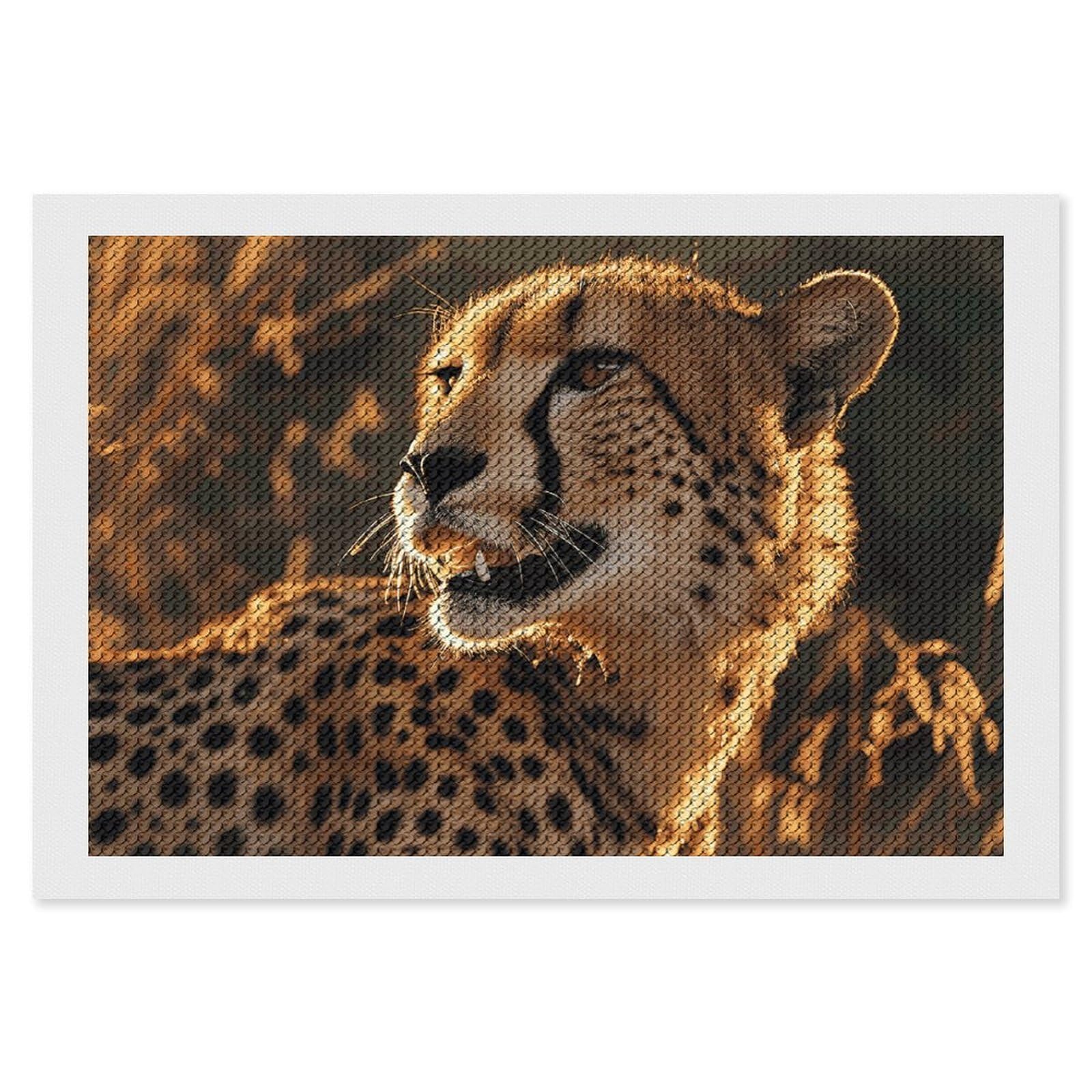 Cheetah Diamond Art Kits for Adults, DIY 5D Diamonds Painting Kits for Beginner, Round Full Drill Diamond Dots Painting, 8"x12" Diamonds Pictures Gem Art and Crafts Wall Decor