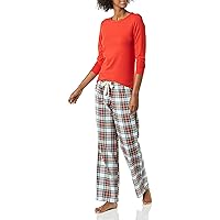 Amazon Essentials Pigiama con Maglia a Maniche Lunghe e Pantaloni in Flanella Leggera Donna