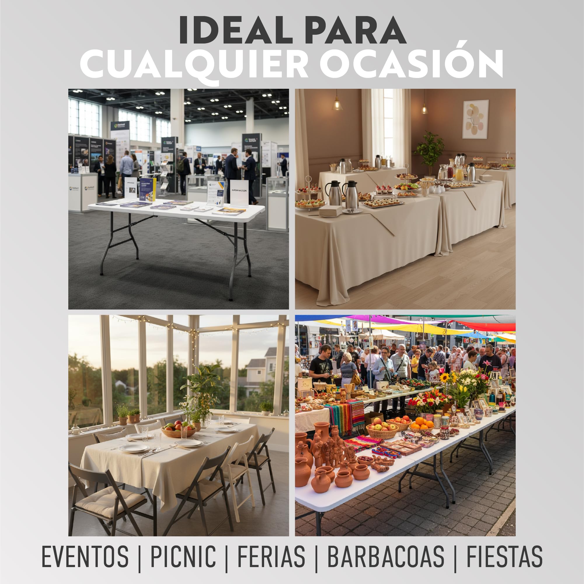 Mesa Plegable portátil de 180x70x74 cm | Mesa de Camping con Estructura metálica y Tablero HDPE Resistente | Capacidad 6/8 Personas, Carga 150 kg | Plegable con asa de Transporte
