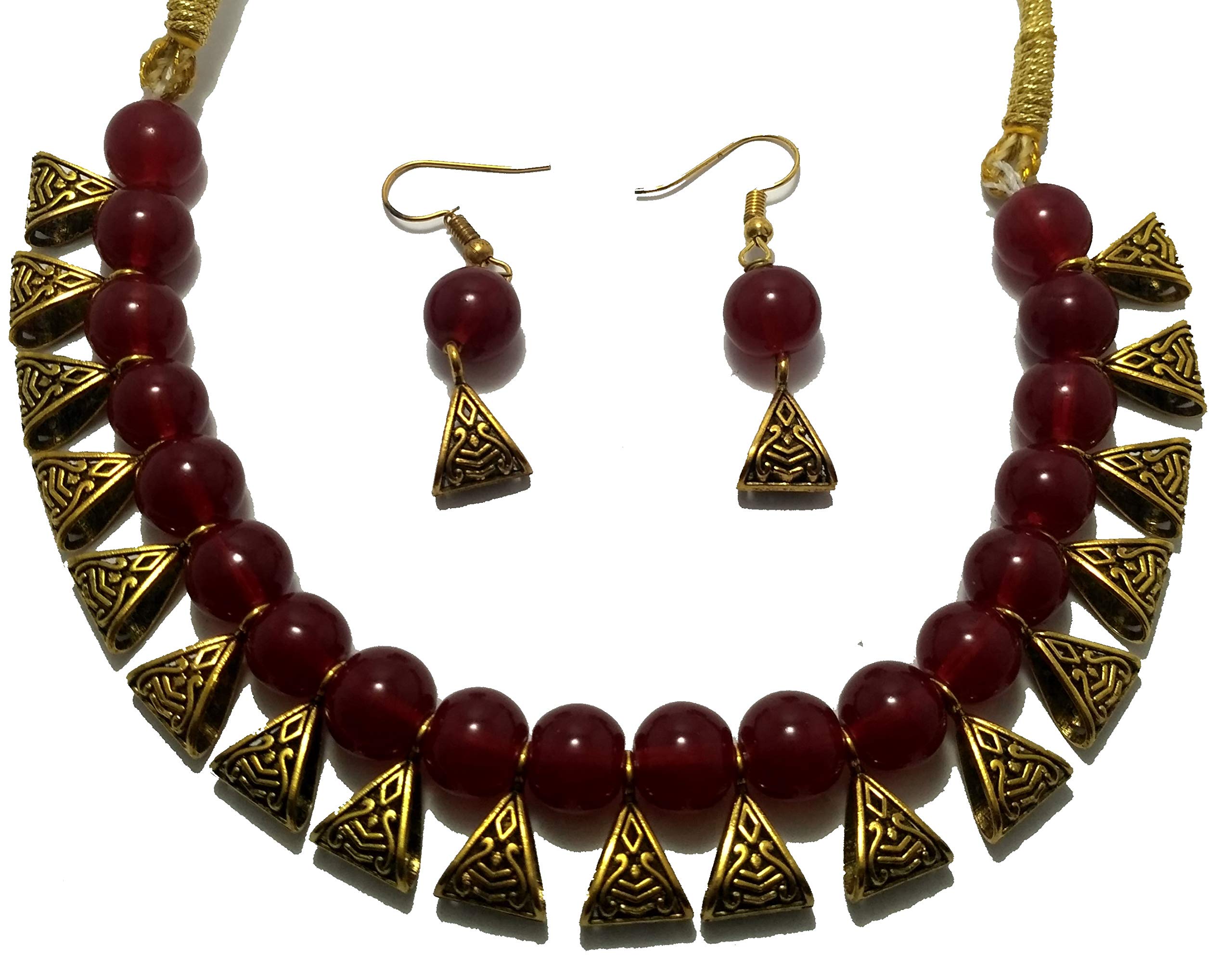 Molika Pearl Choker Traditional Maroon Necklace Set with Earrings For Girls and Women (B07NDKZ6LJ) Amazon Price History, Amazon Price Tracker
