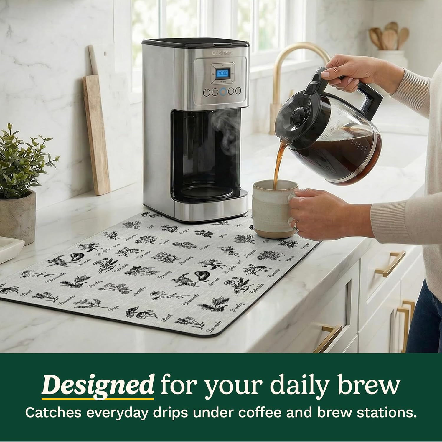 Cuisinart Coffee Mat for Countertop (2 Pack)–Quick-Dry Absorbent Coffee Bar Mat for Espresso Machines & Brew Stations, Also Use as a Dish Drying Mat on Kitchen Counter, Non-Slip, Easy Care, 15” x 20”