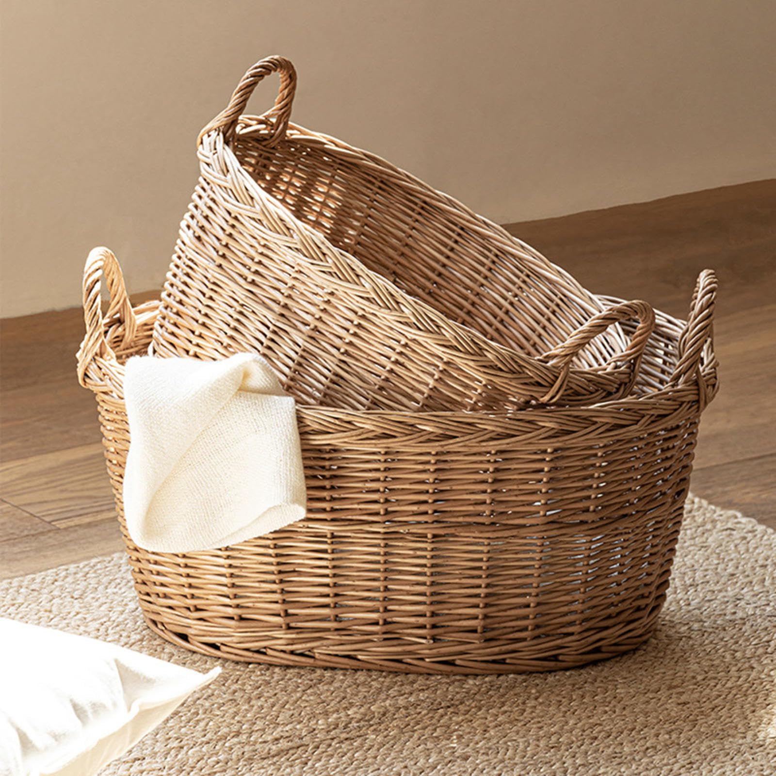 TIMEYARD Cesto Portaoggetti Intrecciato Extra-large, 55x35 Cm, In Cotone E Iuta, Con Maniglie, Per Coperte, Giocattoli, Biancheria, Nero E Iuta