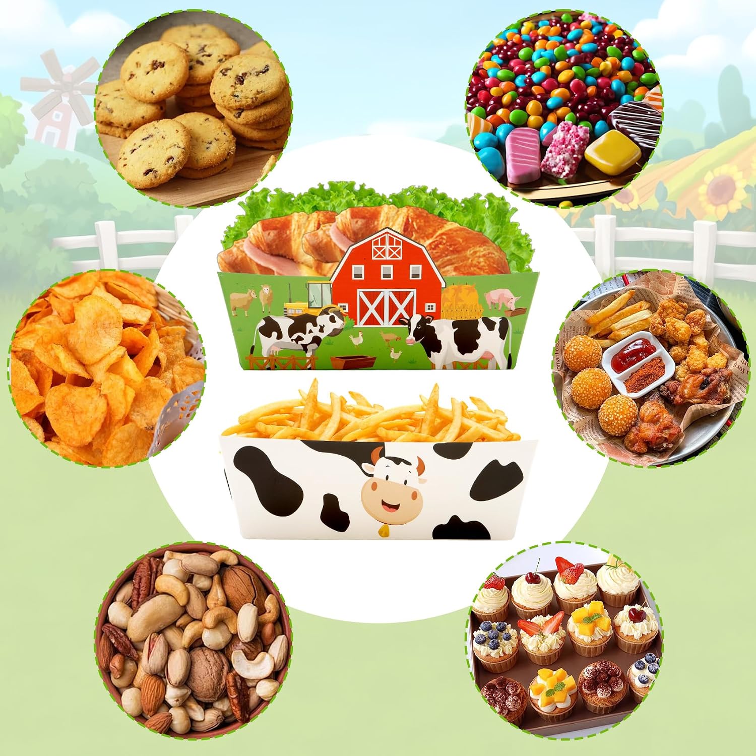 24 Pcs Farm Paper Food Trays Cow Party Supplies Food Boats Snack Paper Trays Disposable Serving Tray for Taco Snack Hot Dog Pizza French Fry Holder Farm Party Decorations Favors image 5